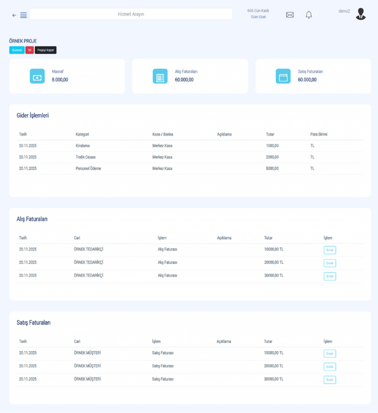Cari Ofis Proje Yönetim Paneli