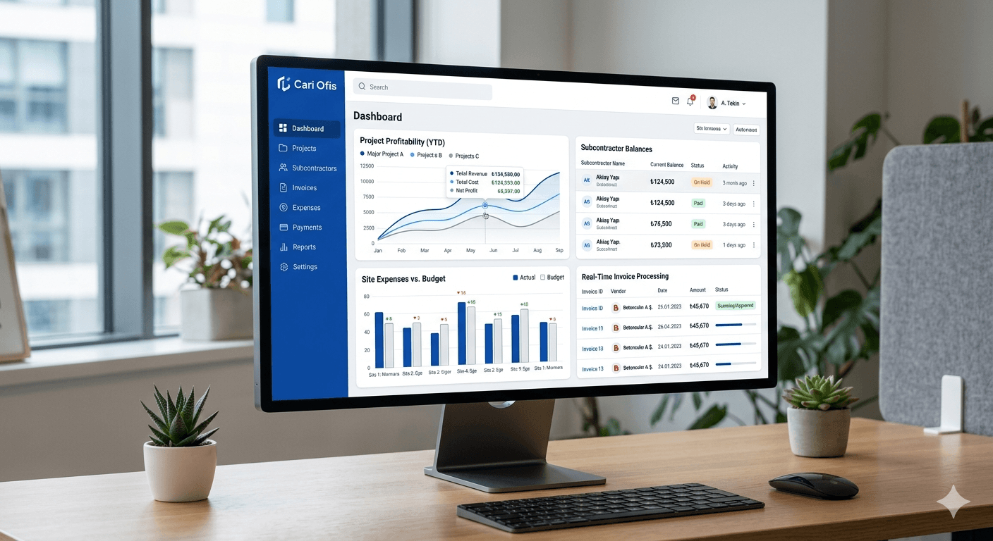 İnşaat firmaları için ön muhasebe programı dashboard ekranı
