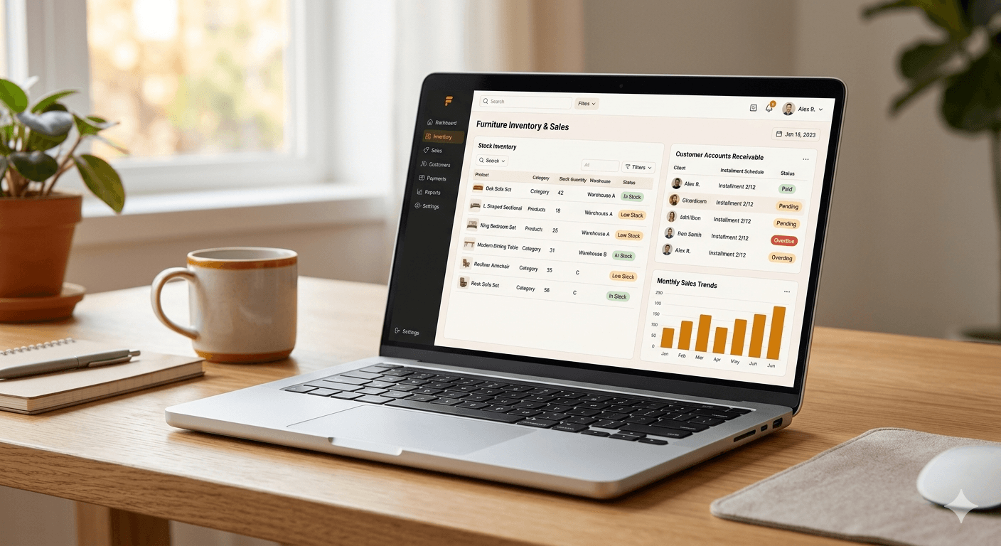 Mobilya firmaları için stok ve cari takip programı dashboard